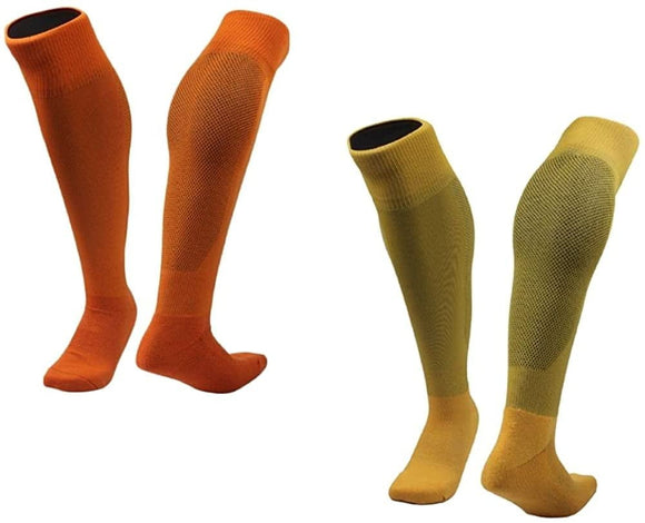 Lian LifeStyle 2 Pairs Exceptional Knee High Sports Socks for Soccer, Softball, Baseball and many other Sports XL0005 Size M Orange,Yellow