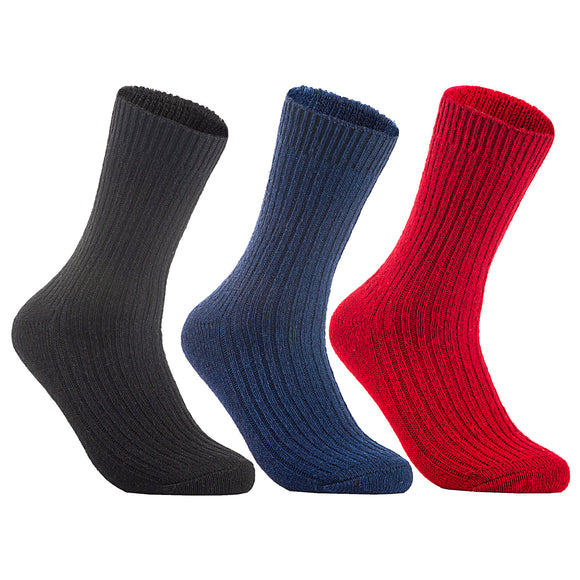 Lian LifeStyle Men's 3 Pairs Knitted Wool Crew Socks FS03 One Size 6-10 3P3C-06(Black, Navy, Red)