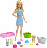 Barbie Play ‘n’ Wash Pets Playset with Blonde Doll, 3 Color-Change Animals