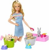 Barbie Play ‘n’ Wash Pets Playset with Blonde Doll, 3 Color-Change Animals