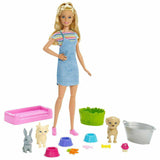 Barbie Play ‘n’ Wash Pets Playset with Blonde Doll, 3 Color-Change Animals