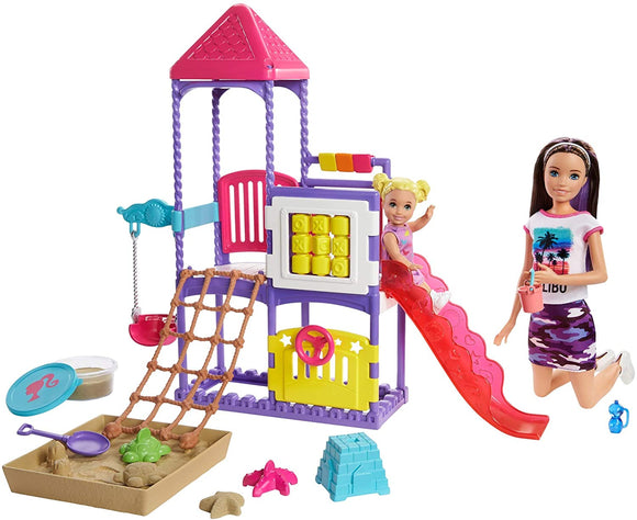 Barbie Skipper Babysitters Inc. Climb 'n Explore Playground Dolls & Playset with Babysitting Skipper Doll, Toddler Doll, Play Station, Moldable Sand & Accessories for Kids 3 to 7 Years Old