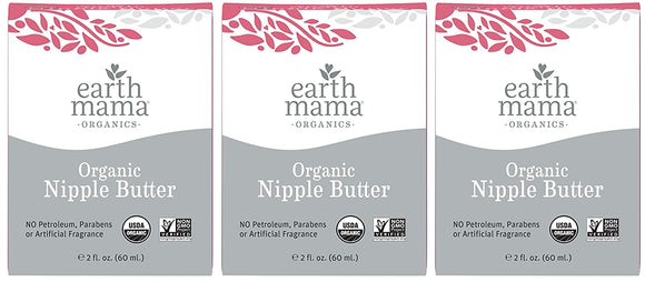 Organic Nipple Butter Breastfeeding Cream by Earth Mama | Lanolin-free, Safe for Nursing & Dry Skin, Non-GMO Project Verified, 2-Fluid Ounce (3-Pack)