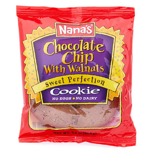 Nana’s Chocolate Chip with Walnuts Cookies- No Eggs or Dairy - 3.2 Oz Packages - Pack of 12 Vegan Cookies