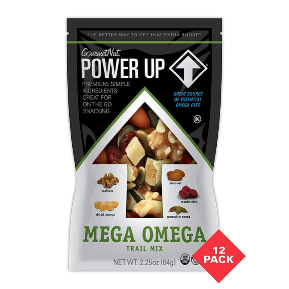 Power Up Trail Mix, Mega Omega Trail Mix, Keto-Friendly, Paleo-Friendly, Non-GMO, Vegan, Gluten Free, No Artificial Ingredients, 2.25 Ounce (Pack of 12)