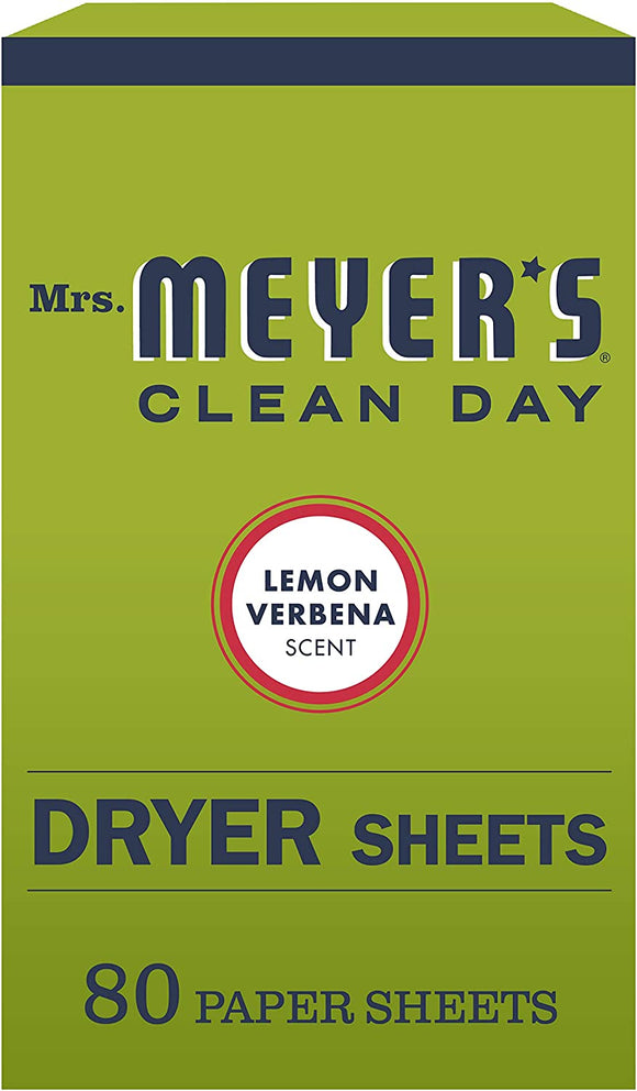 Mrs. Meyer's Clean Day Dryer Sheets, Softens Fabric, Reduces Static, Cruelty Free Formula, Lemon Verbena Scent, 80 Count (1-Pack)