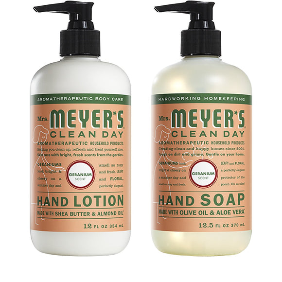 1 Pack Liquid Hand Soap 12.5 OZ, 1 Pack Hand Lotion 12 OZ, Geranium, 2-Packs
