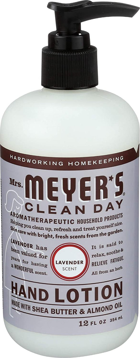 Mrs. Meyer's Clean Day Hand Lotion, Long-Lasting, Non-Greasy Moisturizer, Cruelty Free Formula, Lavender Scent, 12 oz