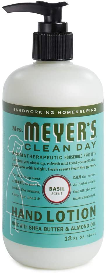 Mrs. Meyer's Clean Day Hand Lotion, Long-Lasting, Non-Greasy Moisturizer, Cruelty Free Formula, Basil Scent, 12 oz 5-Packs