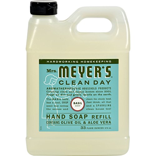 Mrs. Meyers Clean Day Hand Soap Refill, Basil Scent, 33 Fl Oz, ( Pack of 6)