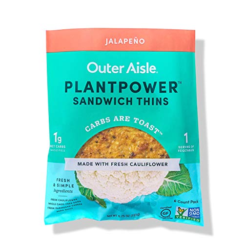 Outer Aisle Gourmet Cauliflower Sandwich Thins | Keto, Gluten Free, Low Carb & Paleo | Jalapeno 5-Packs