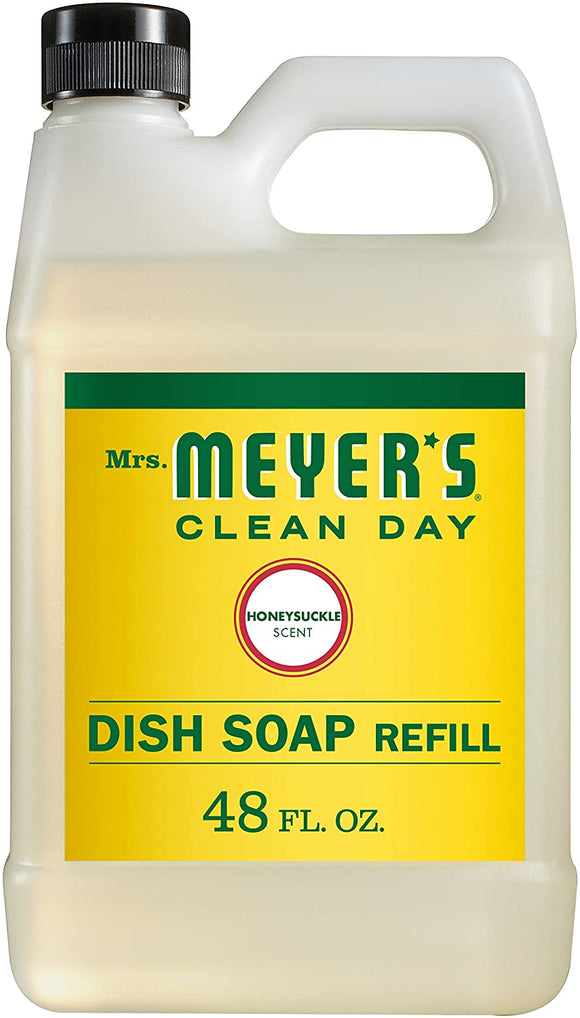 Mrs. Meyer's Clean Day Liquid Dish Soap Refill, Cruelty Free Formula, Honeysuckle Scent, 48 oz 4-Packs