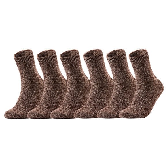 Women's 6 Pairs Ultralight Extra Comfortable Cozy Wool Crew Socks. Sweat Absorbent Great Activewear Size 6-9 HR1613(Brown)