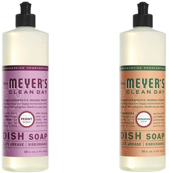 Mrs. Meyers Clean Day Liquid Dish Soap, 1 Pack Peony, 1 Pack Geranium, 16 OZ each