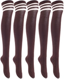 Lian LifeStyle Big Girl's Women's 5 Pairs Thigh High Cotton Socks Size 6-9 L1022