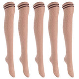 Lian LifeStyle Women's 5 Pairs Knee High Thigh High Cotton Socks Size 6-9 L1023