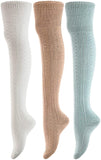 Women's 3 Pairs Thigh High Cotton Socks JM1025 Size 6-9