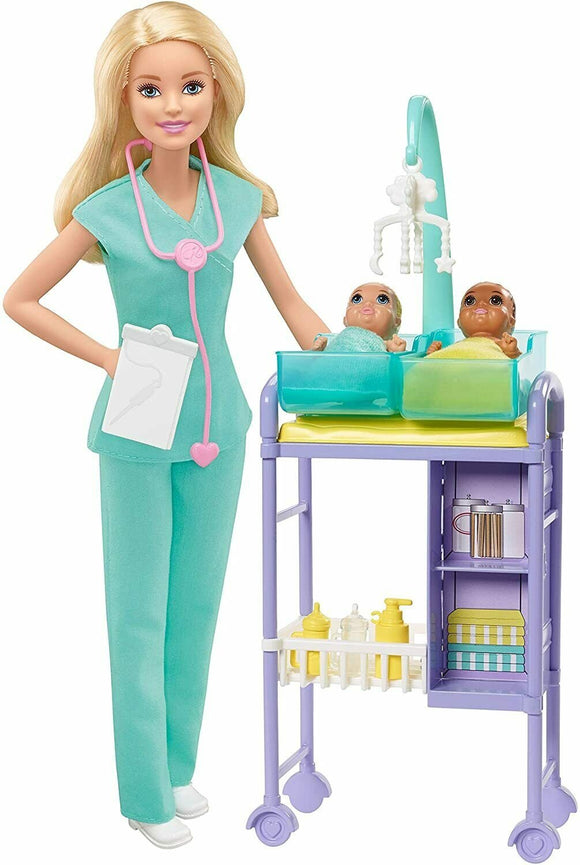 Barbie Baby Doctor Playset with Blonde Doll, 2 Infant Dolls