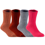 Children's Durable, Stretchable, Thick & Warm Wool Crew Socks. Perfect as Winter Snow Sock and All Seasons FS01, 4 Pair, Size 4Y-6Y, Coffee, Wine, Grey, Red