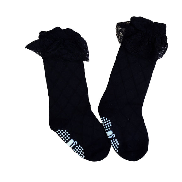1 Pair Extra Soft Knee High Cotton Socks for Girls. Premium Quality Breathable Lightweight Perfect as Girls Athletic Socks Size(0Y-2Y) (Black)