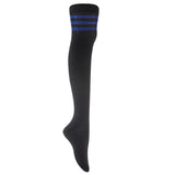 Lovely Annie Women's 1 Pair Incredible Thigh High Cotton Socks, Durable And Super Soft. Unique Over Knee High Ladies Socks Size 4.5-8.5(Blue Strip)