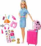 Barbie Travel Doll, Blonde, with Puppy, Opening Suitcase, for 3-7 Year Olds