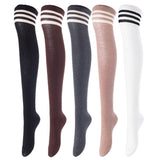 Lovely Annie Women's 5 Pairs Incredible Durable Super Soft Unique Over Knee High Thigh High Cotton Socks Size 6-9 A1022(Assorted)