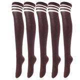Lovely Annie Women's 5 Pairs Incredible Durable Super Soft Unique Over Knee High Thigh High Cotton Socks Size 6-9 A1022(Coffee)