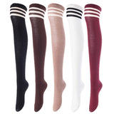 Lovely Annie Women's 5 Pairs Incredible Durable Super Soft Unique Over Knee High Thigh High Cotton Socks Size 6-9 A1022(Black,Cofe,Khaki,White,Wine)