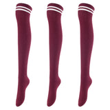 Lovely Annie Women's 3 Pairs Incredible Durable Super Soft Unique Over Knee High Thigh High Cotton Socks Size 6-9 A1023(Wine)