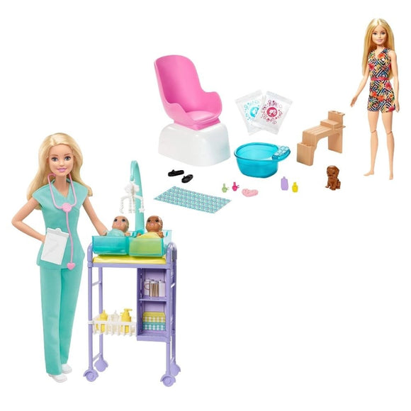 Lian LifeStyle Barbie Bundle, Barbie Baby Doctor Playset + Barbie Mani-Pedi Spa Playset with Blonde Doll. 2 Packs
