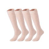 Lovely Annie Big Girl's & Women's 4 Pairs Knee High Wool Socks | Comfy, Cozy and Fancy Leg Warmer Stockings AFS05 Size L/XL(Beige)