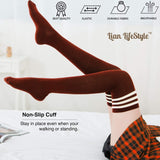 Lian LifeStyle Big Girls' Women's 4 Pairs Thigh High Cotton Socks L1022 Size 6-9