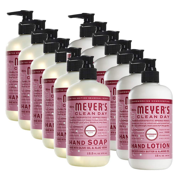 Mrs. Meyers Clean Day, 6 Packs Liquid Hand Soap 12.5 OZ, 6 Packs Hand Lotion 12 OZ, Peppermint, 12-Packs