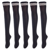 Lovely Annie Women's 5 Pairs Incredible Durable Super Soft Unique Over Knee High Thigh High Cotton Socks Size 6-9 A1023(Black,Coffee,DG,Khaki,White)
