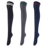 Lovely Annie Women's 3 Pairs Incredible Durable Super Soft Unique Over Knee High Thigh High Cotton Socks Size 6-9 A1023(Black,DarkGrey,Navy)