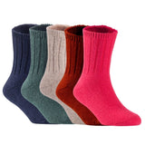 Children's Durable, Stretchable, Thick & Warm Wool Crew Socks. Perfect as Winter Snow Sock and All Seasons FS01, 5 Pair, Size 4Y-6Y, Navy, DarkGrey, Biege, Wine, Red