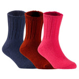 Children's Durable, Stretchable, Thick & Warm Wool Crew Socks. Perfect as Winter Snow Sock and All Seasons FS01, 3 Pair, Size 4Y-6Y, Navy, Wine, Red