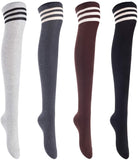 Lian LifeStyle Big Girls' Women's 4 Pairs Thigh High Cotton Socks L1022 Size 6-9