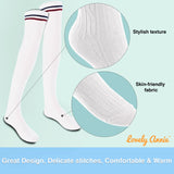 Lovely Annie Women's 5 Pairs Incredible Durable Super Soft Unique Over Knee High Thigh High Cotton Socks Size 6-9 A1023(White)