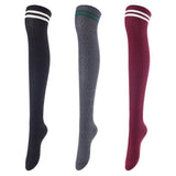 Lovely Annie Women's 3 Pairs Incredible Durable Super Soft Unique Over Knee High Thigh High Cotton Socks Size 6-9 A1023(Black,DarkGrey,Wine)