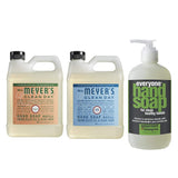 Mrs. Meyers Clean Day Liquid Hand Soap Refill, 1 Pack Geranium, 1 Pack Rain water, 33 OZ each include 1 12.75 OZ Bottle of Hand Soap Spearmint + Lemongrass