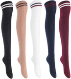 Lian LifeStyle Women's 5 Pairs Knee High Thigh High Cotton Socks Size 6-9 L1023