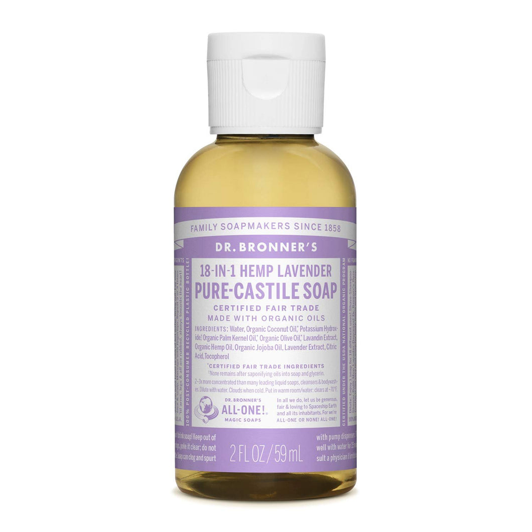 Pure-Castile Liquid Soap (Lavender, 2 ounce) - Made with Organic Oils, 18-in-1 Uses: Face, Body, Hair, Laundry, Pets and Dishes, Concentrated, Vegan, Non-GMO - Pack of 6