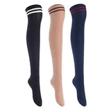 Lian LifeStyle Women's 3 Pairs Over Knee Thigh High Cotton Socks Size 6-9 L1023