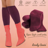 Lovely Annie Big Girl's & Women's 2 Pairs Knee High Wool Socks | Comfy, Cozy and Fancy Leg Warmer Stockings AFS05 Size L/XL(Wine)