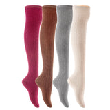 Lian LifeStyle Women's Big Girls' 4 Pairs High Thigh Cotton Socks Size 6-9 L1024