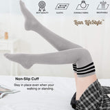 Lian LifeStyle Big Girls' Women's 4 Pairs Thigh High Cotton Socks L1022 Size 6-9