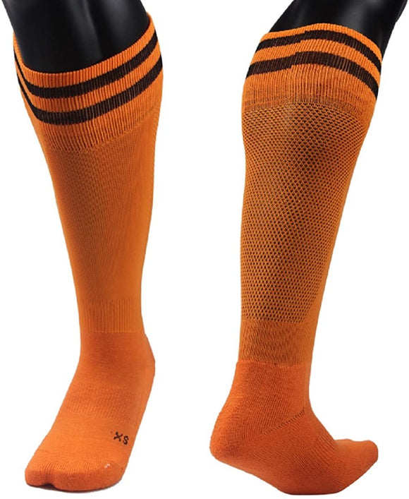 Lovely Annie Girls' 2 Pairs Knee High Sports Socks for Baseball/Soccer/Lacrosse 003 S(Orange)