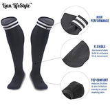 Lian LifeStyle Exceptional Adult's 2 Pairs Knee High Sports Socks for Soccer, Softball, Baseball, Many Other Sports XL002 Size XXS Black